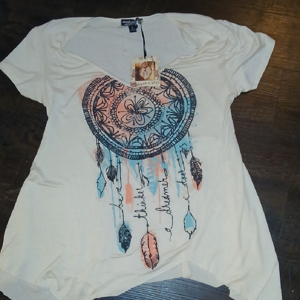 About A Girl Ivory and Teal Dreamcatcher Tee
